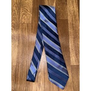 Nordstrom Mens‎ Silk Necktie Navy Blue Silver Diagonal Stripe Made in USA Tie
